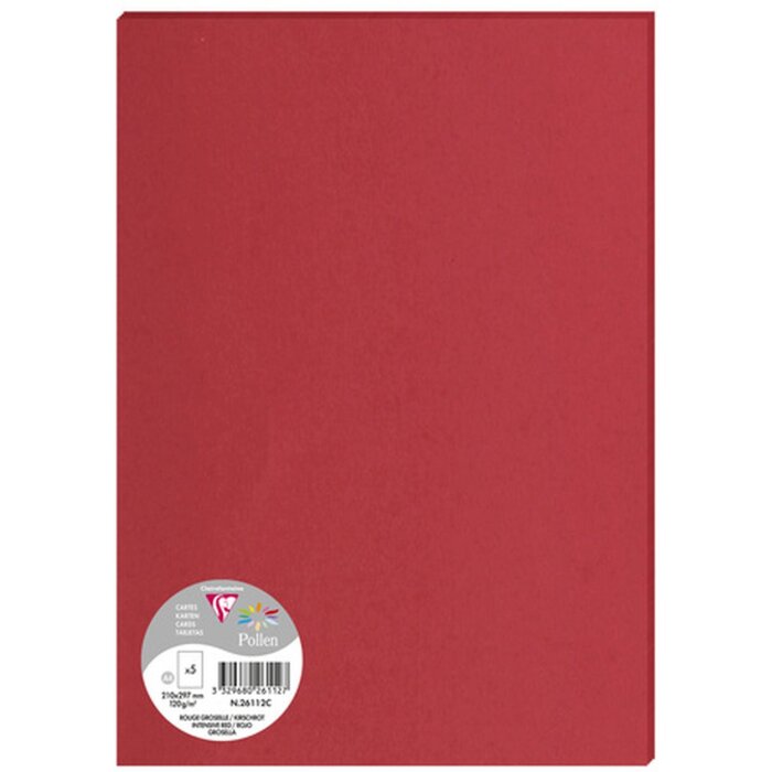 Clairefontaine 26112C Pollen Papier DIN A4 120g 5 Bögen kirschrot