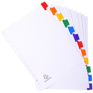 Exacompta 2312E Register Manila Karton DIN A4 12 farbige Taben Multilochung