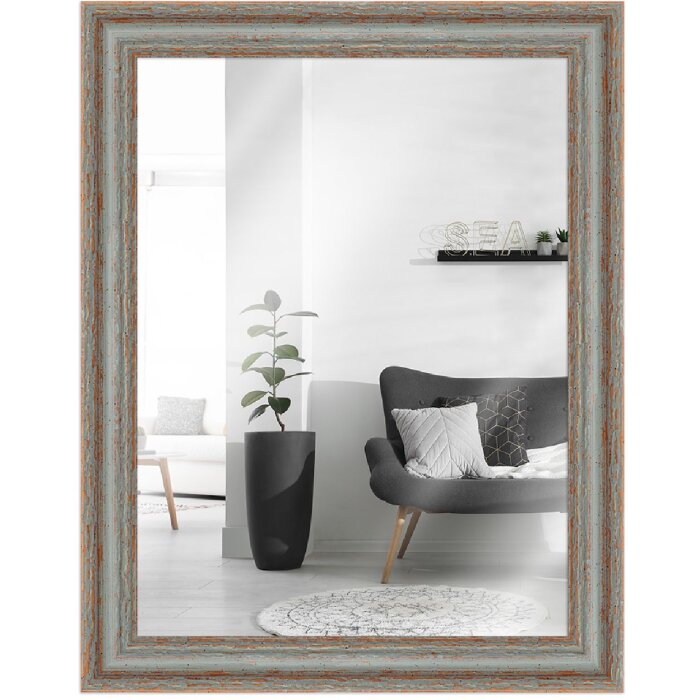 MendeFrames Wandspiegel H740 Shabby-Chic 24x30 cm grau aus Massivholz