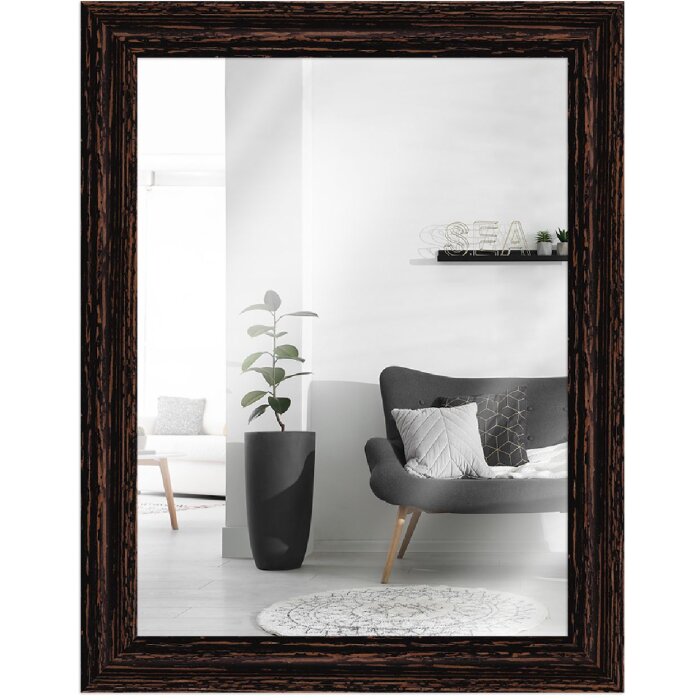 MendeFrames Wandspiegel H740 Shabby-Chic 40x40 cm schwarz aus Massivholz