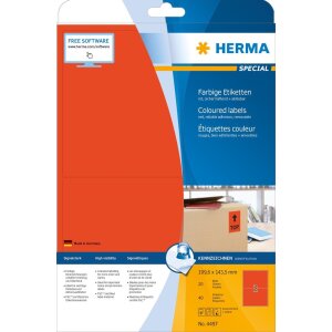 HERMA 4497 Etiketten A4 rot 199,6x143,5 mm Papier matt 40...