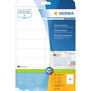 HERMA Adressetiketten Premium A4 weiß 99,1x33,8 mm...