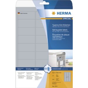 HERMA 4222 Typenschildetiketten A4 silber 63,5x29,6 mm...