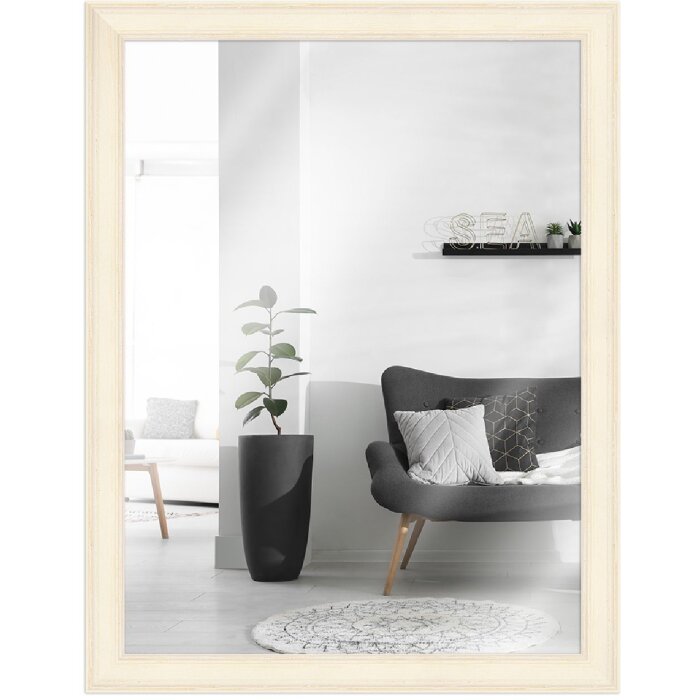 MendeFrames Wandspiegel H470 Landhaus-Stil aus Massivholz weiß gemasert 20x40 cm