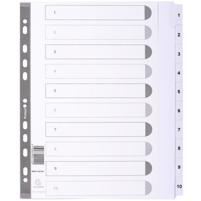 Exacompta MWD1-10Z-EW Register DIN A4 mit 10 Taben, weiß, Größe A4