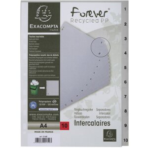Exacompta 1710E Register A4 Recycling-PP Grau 120µ mit Taben 1-10