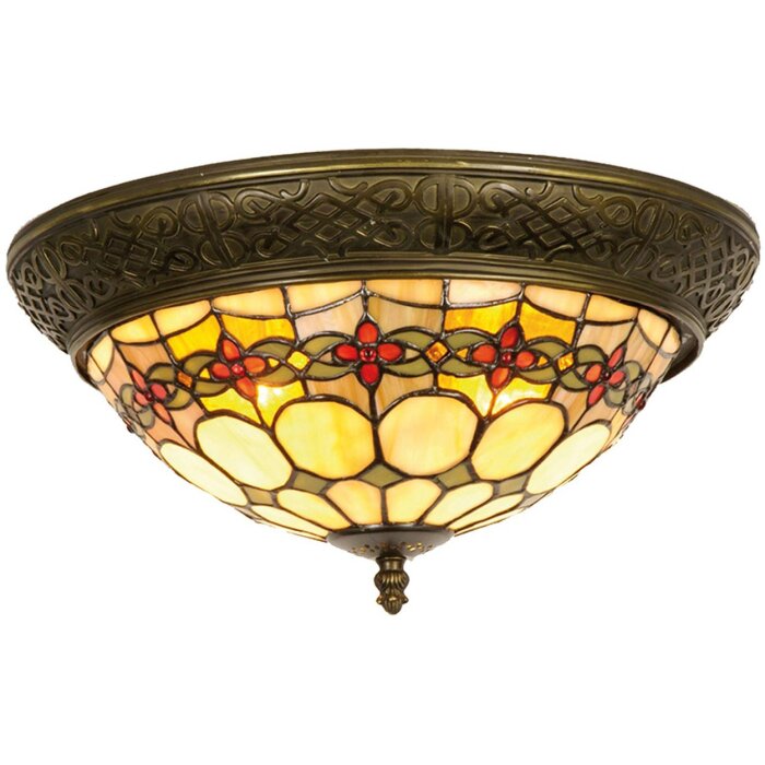 LumiLamp 5LL-5355 Потолочный светильник Tiffany Ø 38x19 см Бежево-красное стекло Розовый треугольник