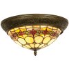 LumiLamp 5LL-5355 Потолочный светильник Tiffany Ø 38x19 см Бежево-красное стекло Розовый треугольник