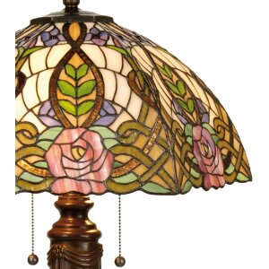Настільна лампа LumiLamp 5LL-5370 Tiffany Ø 47x61 см зелено-рожеве скло троянда півколо