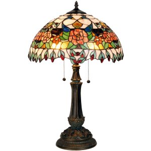 Настільна лампа LumiLamp 5LL-5530 Tiffany Ø 41x67 см червоно-зелене скло троянда півколо