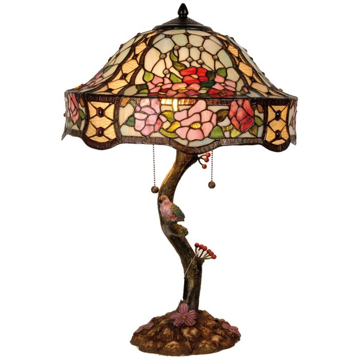Настільна лампа LumiLamp 5LL-5631 Tiffany Ø 45x62 см зелені рожеві квіти зі скла
