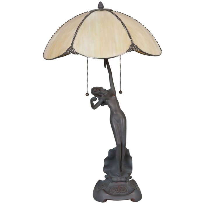 Настільна лампа LumiLamp 5LL-5719 Tiffany Ø 41x70 см Бежева скляна настільна лампа