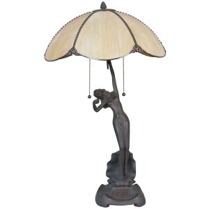 Настільна лампа LumiLamp 5LL-5719 Tiffany Ø 41x70 см Бежева скляна настільна лампа