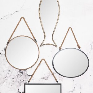 Clayre & Eef 52S093 Настенное зеркало 50x40 см Черный МДФ Прямоугольное зеркало Большой