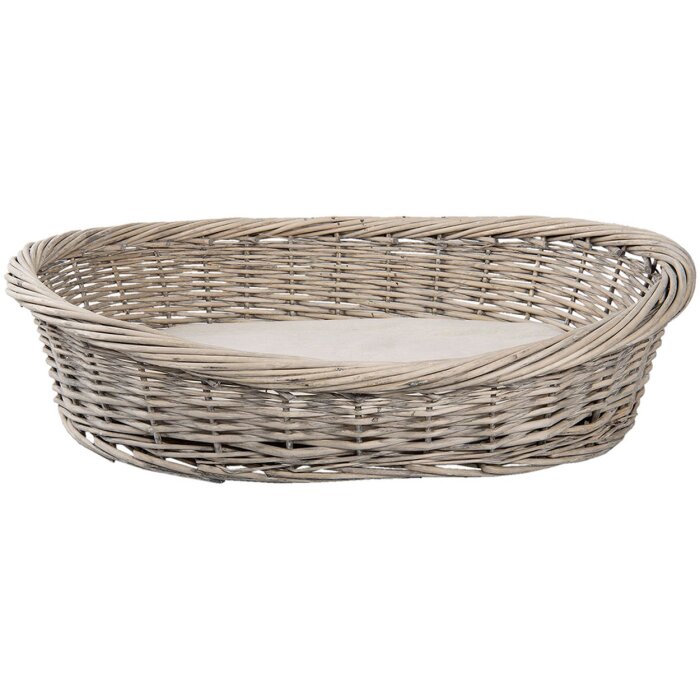 Clayre & Eef 5RO0388 Hundebett 74x57x19 cm Grau Rattan Oval Hundekissen