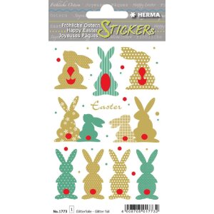 Herma MAGIC Sticker Happy Easter Goldhasen Folie beglimmert