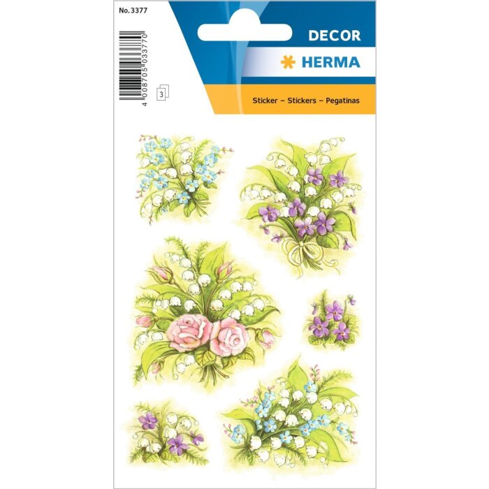 Herma DECOR Sticker Blumensträuße Maiglöckchen, weiß, 3 Blatt / 18 Stück