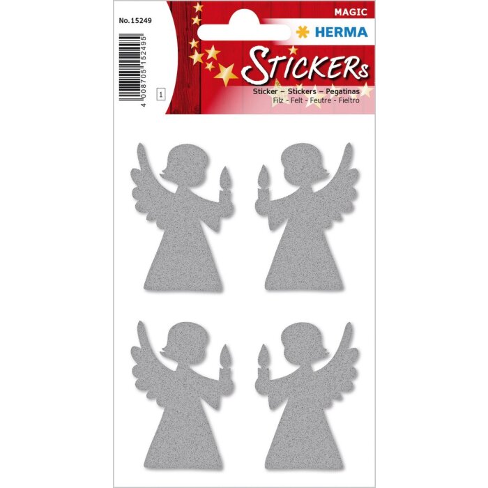 Herma MAGIC Sticker Engel silberner Filz 1 Blatt 4 Stück