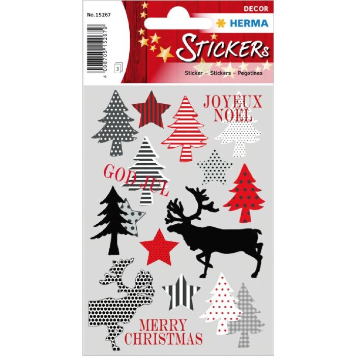 Herma DECOR Sticker Merry Christmas bunt Weihnachtsmotiv 3 Blatt 42 Stück