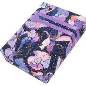 Папір для подарунків Opium Blue 50x70 см, флористичний дизайн з золотою гравірою