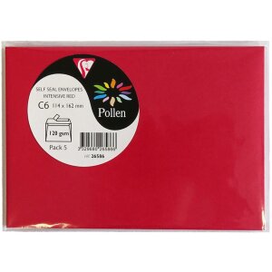 Конверти Clairefontaine Pollen C6, 5 шт, різні кольори 120г/м²