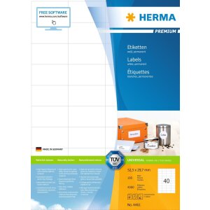 HERMA Etiketten Premium A4, weiß 52,5x29,7 mm...