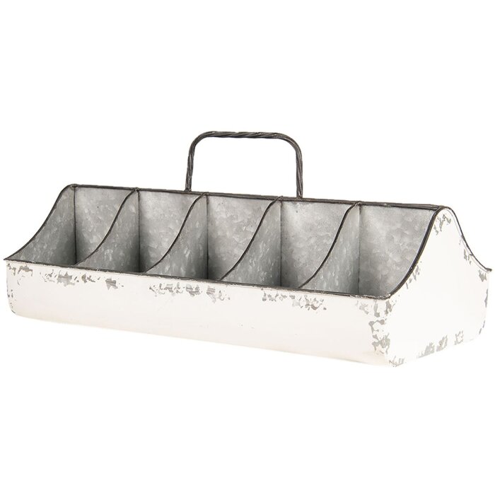 Clayre & Eef 6Y3562 Вентиляторный ящик железный 50x26x23 см белый прямоугольник 10 отделений