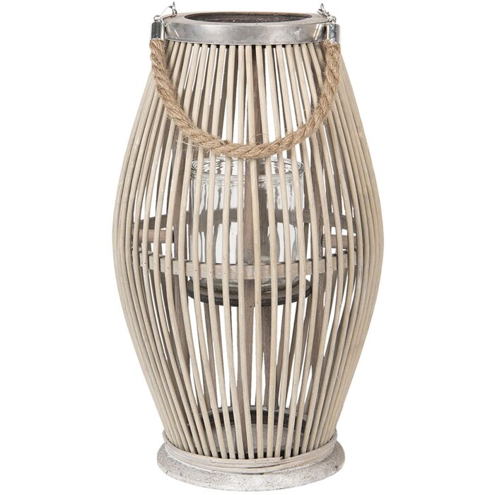 Ліхтар Clayre & Eef 6RO0470M Ø 23x40 см Сіре дерево Скляний круглий свічник