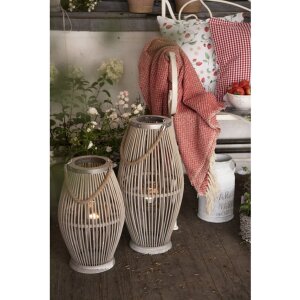 Ліхтар Clayre & Eef 6RO0470M Ø 23x40 см Сіре дерево Скляний круглий свічник