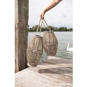 Ліхтар Clayre & Eef 6RO0470M Ø 23x40 см Сіре дерево Скляний круглий свічник