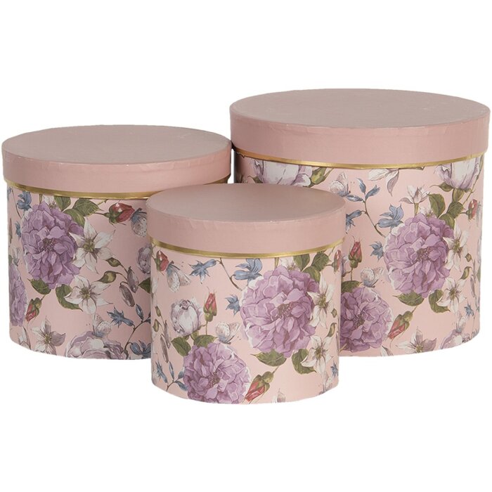 Коробка для капелюхів (набір з 3) Ø 20x17 - Ø 17x15 - Ø 14x13 см рожева 64742