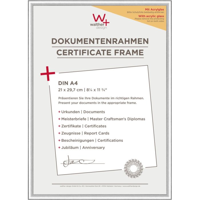 Пластиковая рамка Walther New Lifestyle 21x29,7 см серебристое акриловое стекло DIN A4