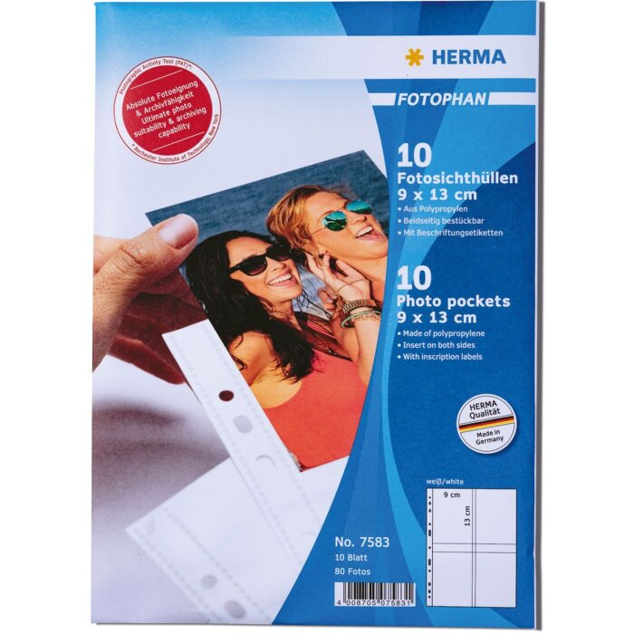 HERMA Fotophan 7583 Fotosichthüllen 9x13 cm beidseitig beschriftbar 10 Stück