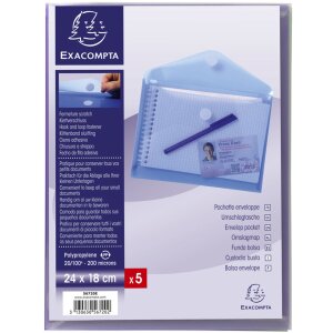 Exacompta упаковка 5 рукавів для брошур на липучці PP 200µ 24x18 см в асортименті