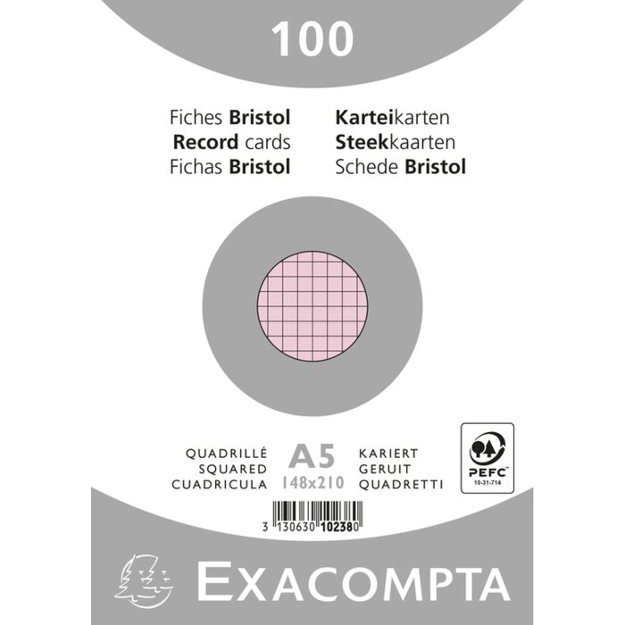 Картотечні картки А5 в клітинку 100 штук рожеві