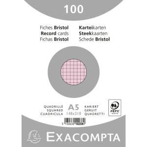 Картотечні картки А5 в клітинку 100 штук рожеві