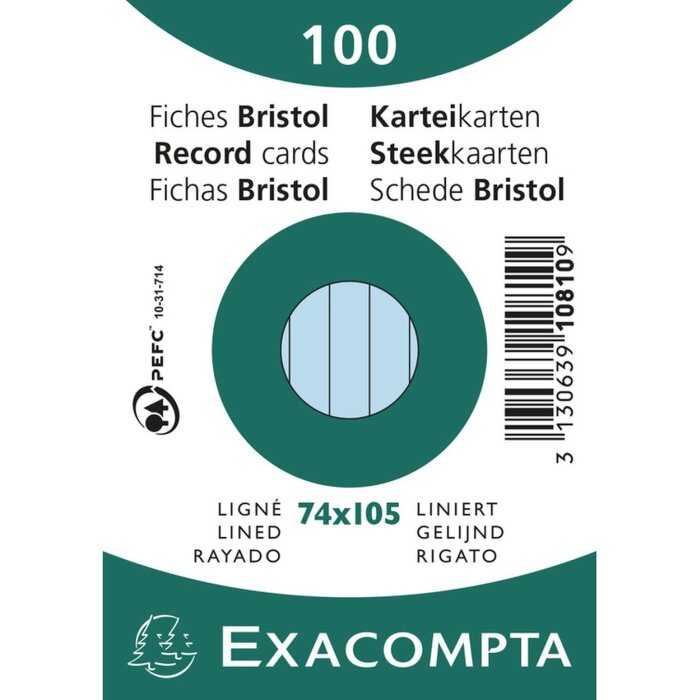 Індексні картки Exacpta A7 на підкладці 100 шт. блакитно-сині 74x105 мм 205 г/м²