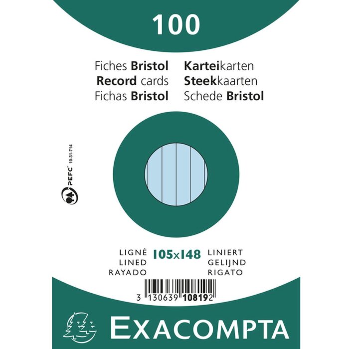 Індексні картки Exacpta A6 на підкладці 100 штук блакитно-сині 205 г/м²