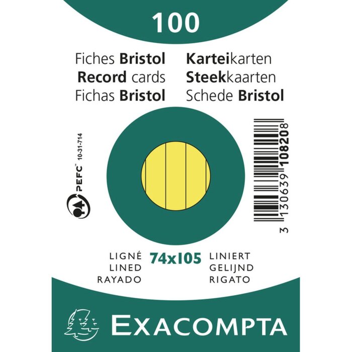 Індексні картки Exacpta A7 на підкладці 100 штук жовті 74x105мм 205г/м²