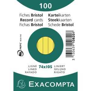 Індексні картки Exacpta A7 на підкладці 100 штук жовті...