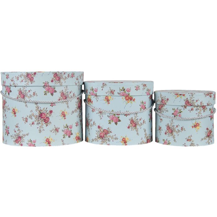 Clayre & Eef 65008 Шляпная коробка Набор из 3 синих Ø 23x19 см Ø 20x16 см Ø 17x14 см