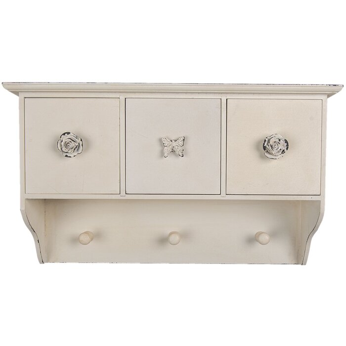 Clayre & Eef 6H2123 Вішалка настінна 3 гачки Біла 41x12x24 см