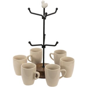 Clayre & Eef 6CE1343 Подстаканник с 6 чашками керамический Ø 14x39 см кремово-белый