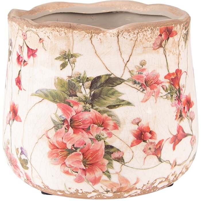 Clayre & Eef 6CE1549S Украшение Цветочный горшок Ø 13x11 см Розовый - Бежевый