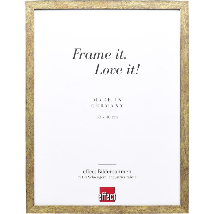 Ефектна деревяна фоторамка профіль 42, антик-золото, антиблискове скло, 18x32 см