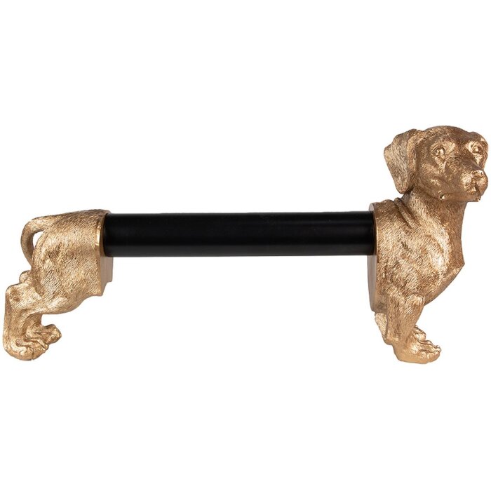 Clayre & Eef 6PR3637 Держатель для кухонных рулонов Dog Gold Black 46x15x21 см