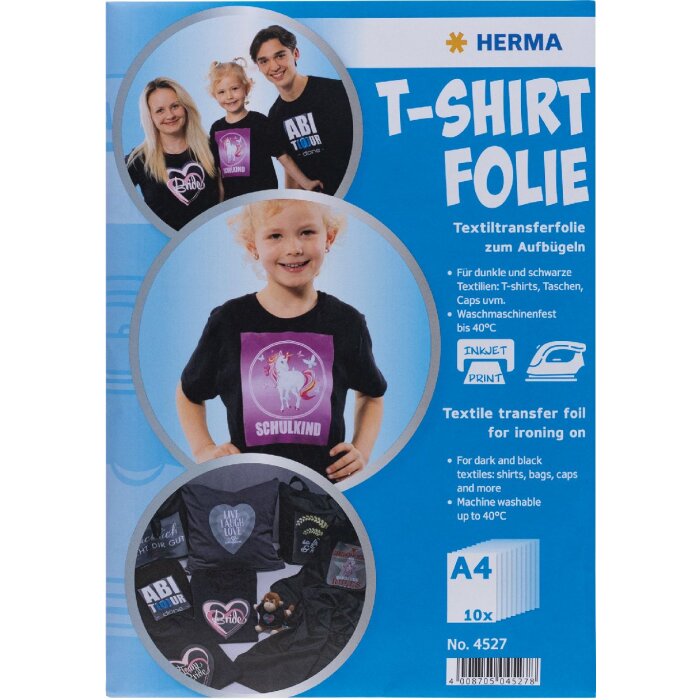 HERMA 4527 Плівка для трансферу футболок A4 темна для друку на текстилі 10 аркушів