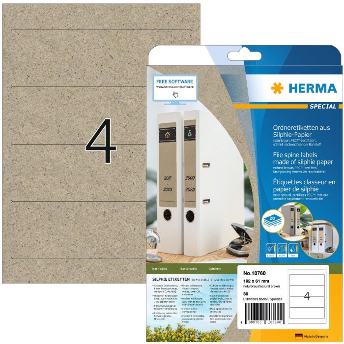 HERMA 10760 Этикетки для папок 192 x 61 мм натуральные коричневые с постоянным клеем 80 шт.