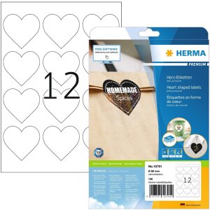 HERMA 10791 Преміум етикетки з сердечками А4 Ø60мм...