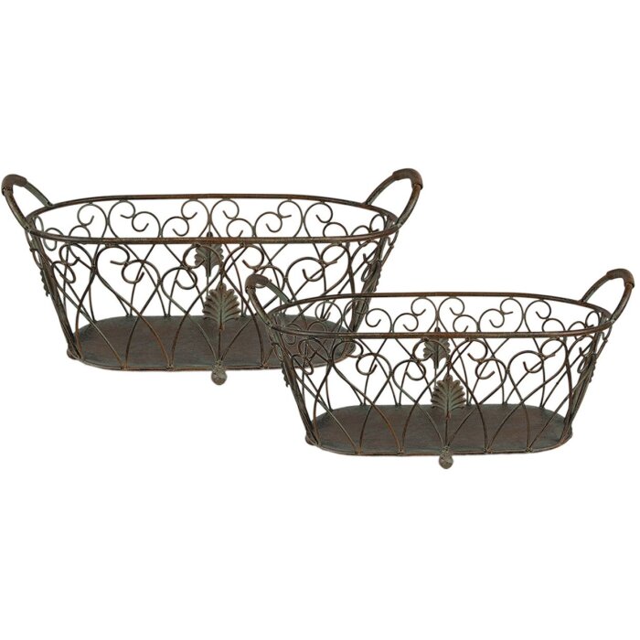 Набір кошиків для зберігання Clayre & Eef 2 зелені, коричневі 60x30x26 - 49x23x22 см